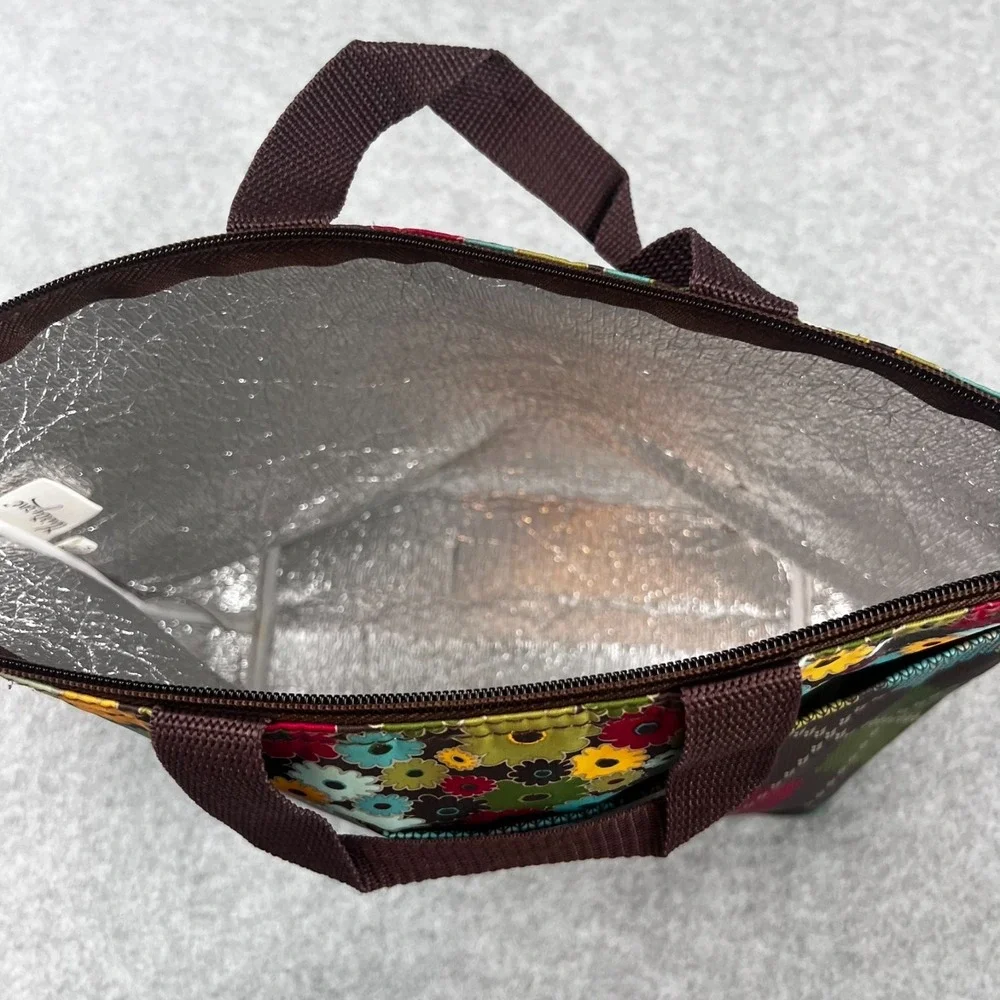 Thirty-One Thermal Lunch Picnic Tote Argyle Floral Trim Zipper Bag 14x7x4.5 - Picture 7 of 8